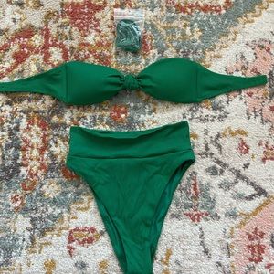 Aerie green ribbed high waisted bathing suit